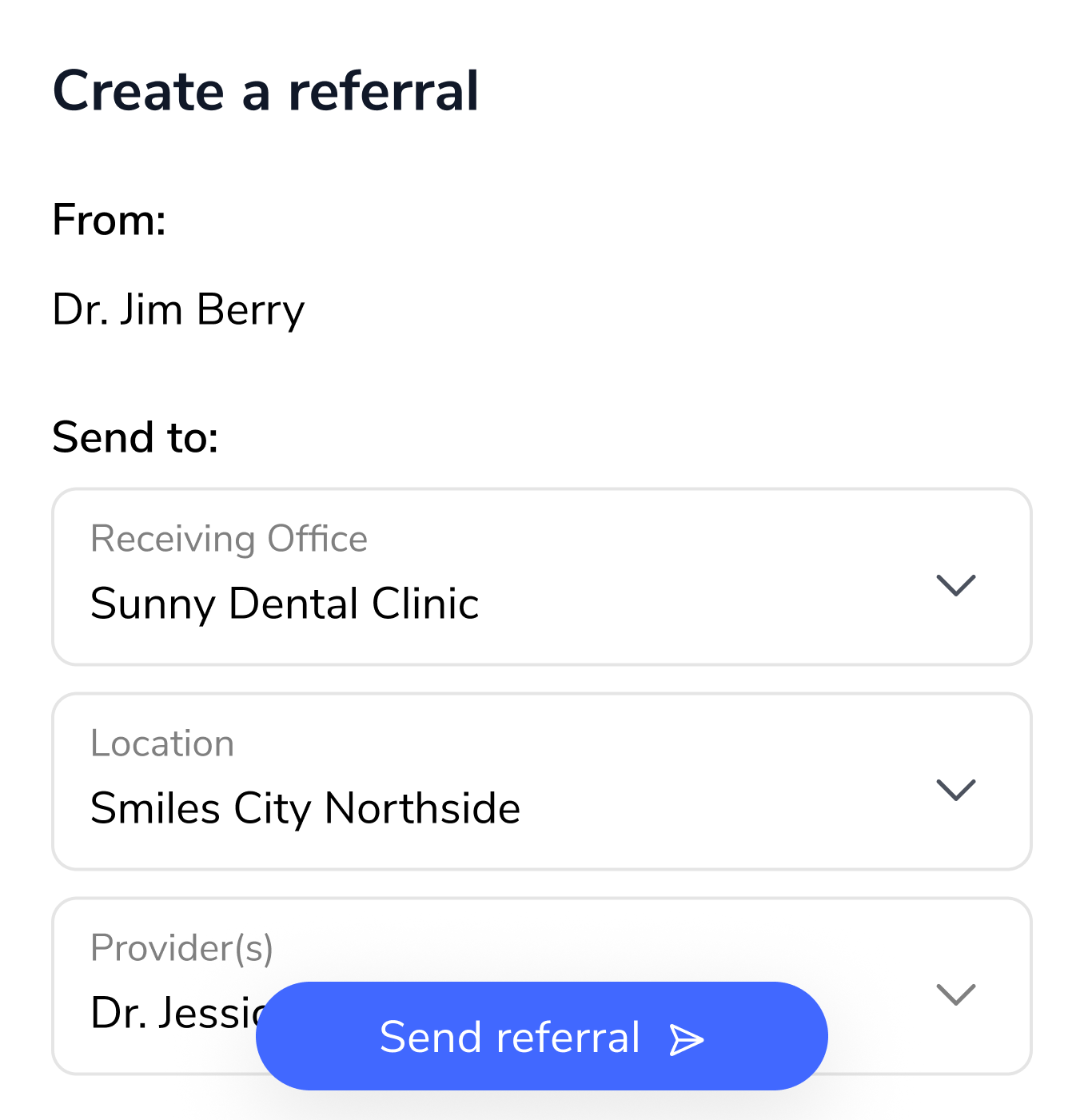 Digital referral form interface for general dentists